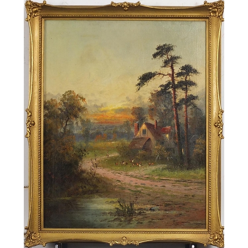 536 - George Hider - Landscapes with cottages, pair of 19th century oil on canvasses, framed, 44cm x 34cm ... 