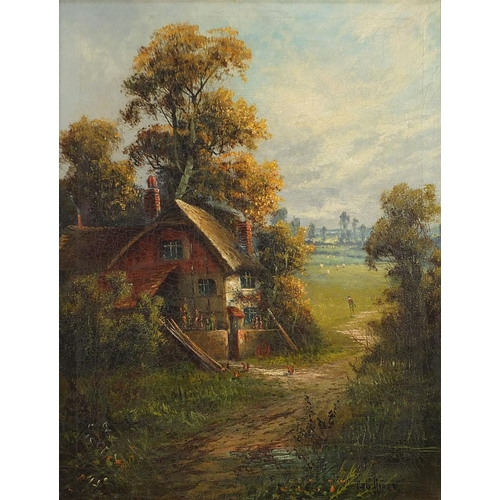 536 - George Hider - Landscapes with cottages, pair of 19th century oil on canvasses, framed, 44cm x 34cm ... 