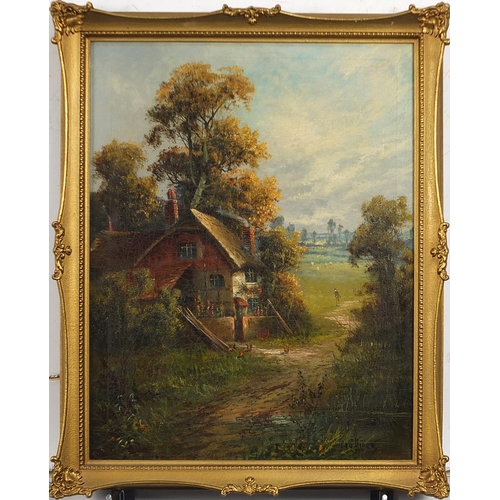 536 - George Hider - Landscapes with cottages, pair of 19th century oil on canvasses, framed, 44cm x 34cm ... 