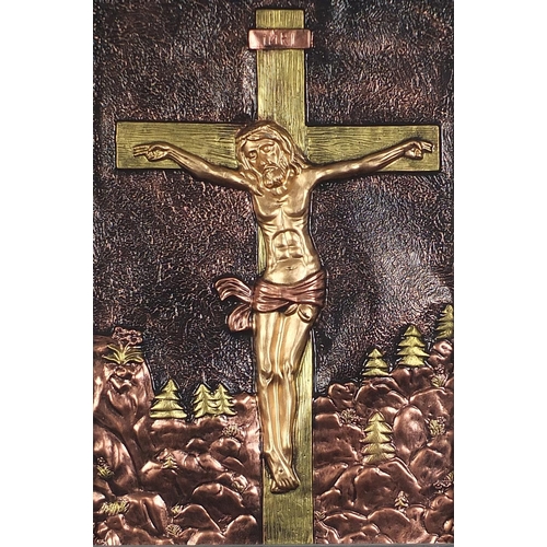 413 - Rectangular relief plaque of corpus Christi, mounted, framed and glazed, 60cm x 40.5cm excluding the... 