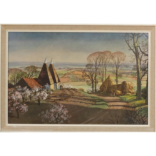 538 - Rowland Hilder - Garden of England and one other, two vintage prints in colour, mounted and framed, ... 