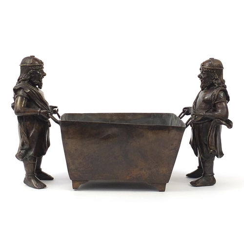 201 - Large Chinese patinated bronze foreigners censer, 37.5cm H x 64cm W x 29cm D