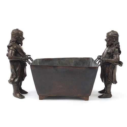 201 - Large Chinese patinated bronze foreigners censer, 37.5cm H x 64cm W x 29cm D