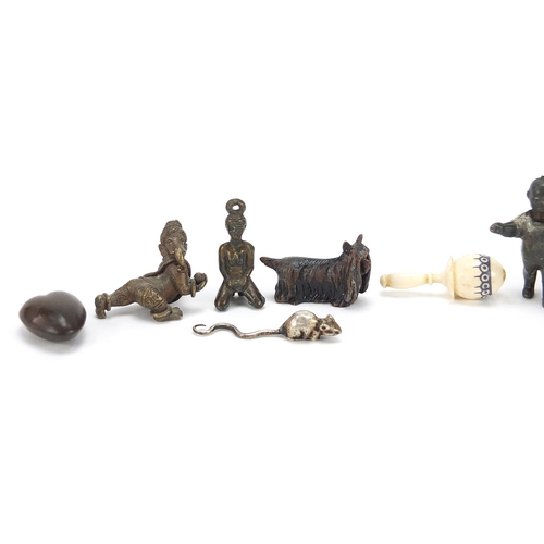 148 - Miniature 19th century and later objects including an Austrian cold painted bronze dog, hedgehog, si... 