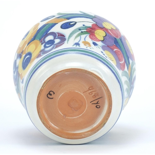 315 - Poole Carter, Stabler & Adams baluster jar and cover, hand painted with flowers, 18cm high