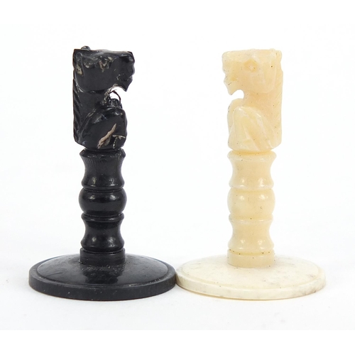 138 - Carved bone half stained chess set, the largest pieces each 5.5cm high