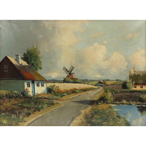 195 - Dalberg - Dutch landscape with windmill, oil on canvas, framed, 86.5cm x 63.5cm excluding the frame