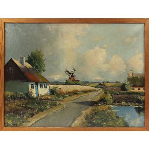 195 - Dalberg - Dutch landscape with windmill, oil on canvas, framed, 86.5cm x 63.5cm excluding the frame