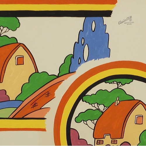 255 - Manner of Clarice Cliff Pottery Designs - Red Roof Cottage, gouache on paper, mounted, framed and gl... 