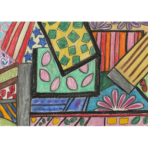 941 - After Gillian Ayres - Abstract composition, pastel on paper, mounted, framed and glazed, 58cm x 41cm... 