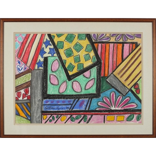 941 - After Gillian Ayres - Abstract composition, pastel on paper, mounted, framed and glazed, 58cm x 41cm... 