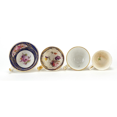 864 - Early 19th century teaware including Derby and a cobalt blue ground cup and saucer finely hand paint... 