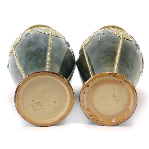 37 - Ethel Beard for Royal Doulton, pair of Art Nouveau stoneware baluster vases decorated with stylised ... 