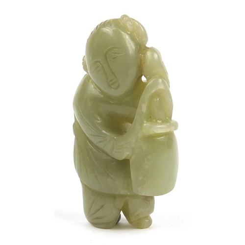 1004 - Chinese celadon jade carving of a boy, 7cm high