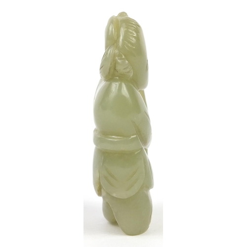 1004 - Chinese celadon jade carving of a boy, 7cm high