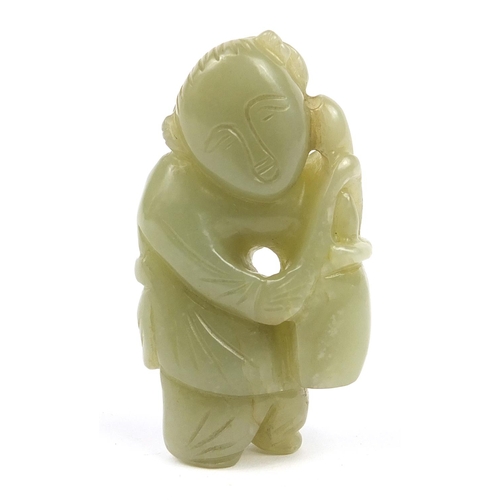 1004 - Chinese celadon jade carving of a boy, 7cm high