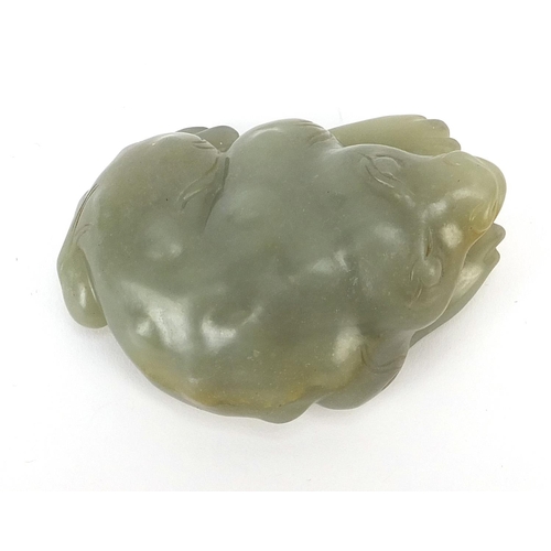 287 - Chinese celadon jade carving of a mythical toad, 7cm in length