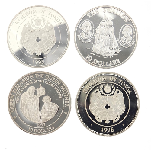 369 - Four silver commemorative coins including two from Queen Elizabeth, The Queen Mother's collection, 1... 