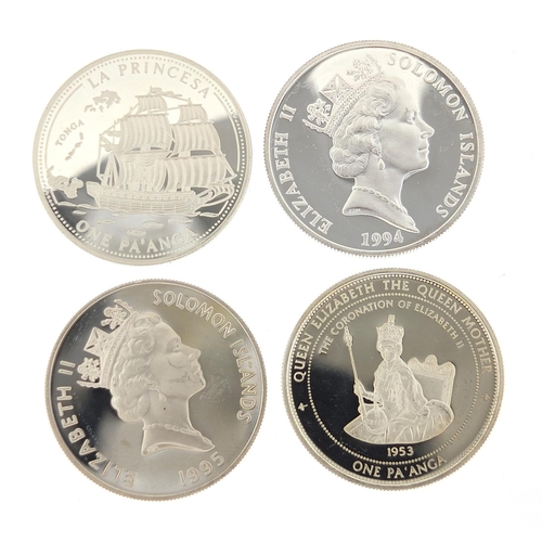 369 - Four silver commemorative coins including two from Queen Elizabeth, The Queen Mother's collection, 1... 