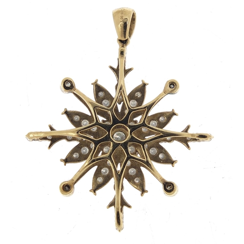 210 - 9ct gold diamond flower head pendant, 1.0 carat in total, 4cm high, 3.5g