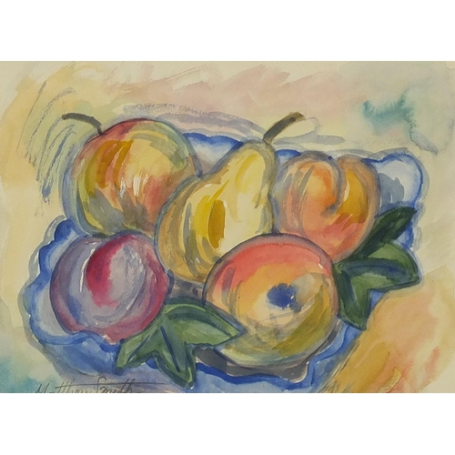 1102 - Manner of Sir Matthew Smith - Still life fruit, Modern British watercolour on paper, mounted, framed... 