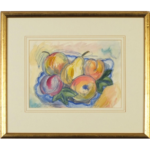 1102 - Manner of Sir Matthew Smith - Still life fruit, Modern British watercolour on paper, mounted, framed... 