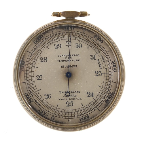 748 - Short & Mason, brass cased compensated pocket barometer with silvered dial, 5cm in diameter