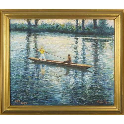 845 - Temple Cooper - The river Isis, Oxford, oil on board, framed, 59.5cm x 49cm excluding the frame