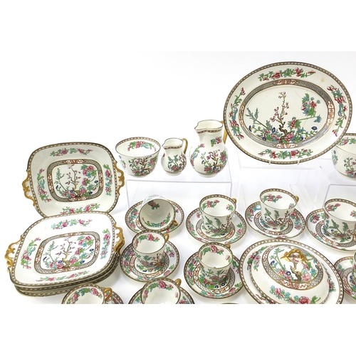 1099 - Coalport Indian Tree dinner and teaware including platter, bowls, cups and saucers, the largest 31.5... 