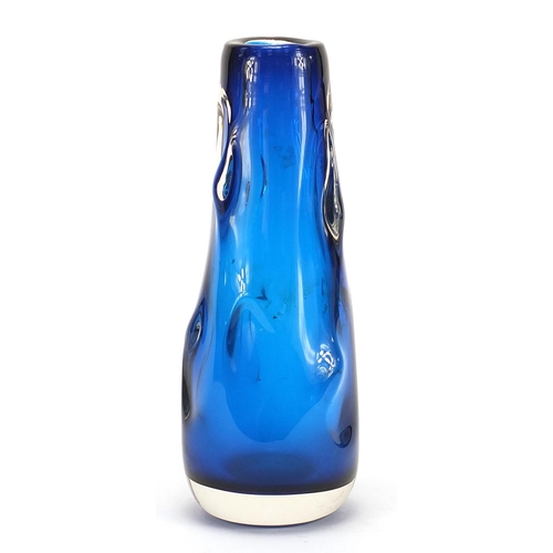 519 - Whitefriars knobbly blue glass vase, 24.5cm high