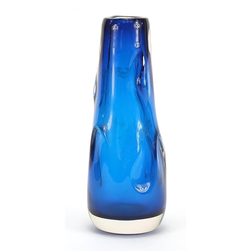 519 - Whitefriars knobbly blue glass vase, 24.5cm high