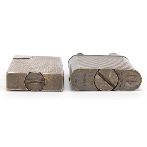 750 - Two Dunhill silver plated pocket lighters with engine turned decoration, the largest 5cm high