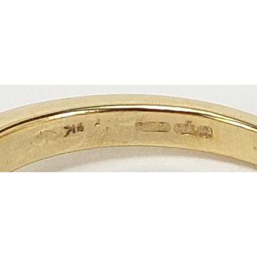 56 - 9ct gold pear cut sapphire ring with baguette cut diamond shoulders, size M, 2.9g