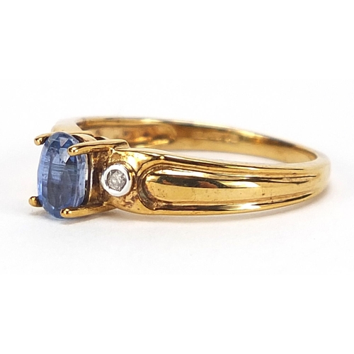 249 - 9ct gold blue topaz and diamond ring, size N, 2.3g