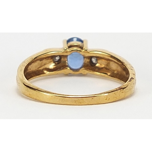 249 - 9ct gold blue topaz and diamond ring, size N, 2.3g