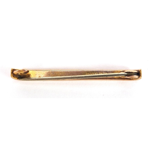 457 - 9ct gold bar brooch, 3.6cm wide, 1.1g