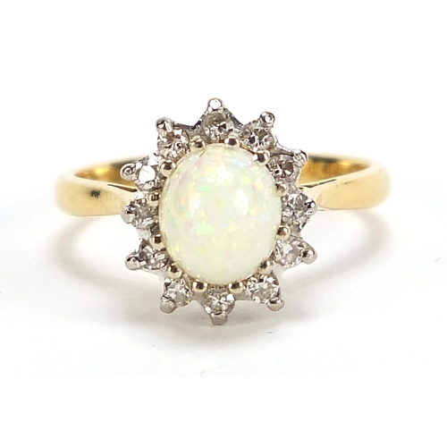 35 - 18ct gold cabochon opal and diamond ring, stamped Cudos, size M, 4.4g