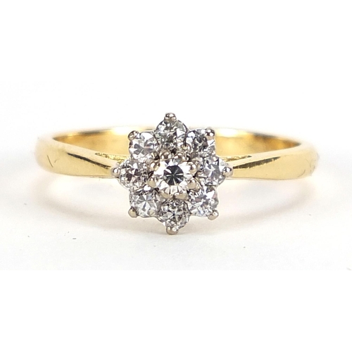 764 - 18ct gold diamond cluster ring, size L, 2.7g