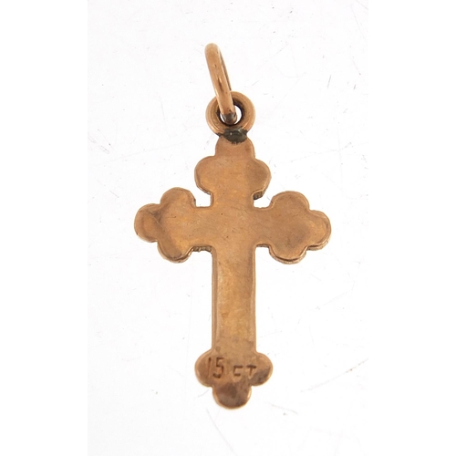 580 - 15ct gold cross pendant, 2cm high, 1.4g