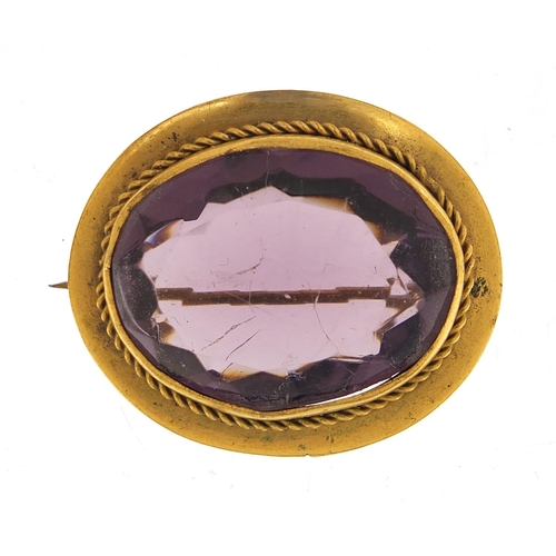 381 - Victorian gilt metal amethyst brooch, 3.2cm wide, 11.2g