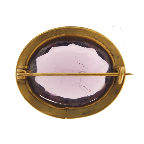 381 - Victorian gilt metal amethyst brooch, 3.2cm wide, 11.2g