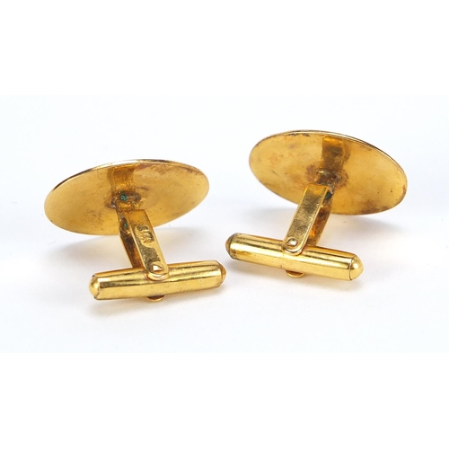 100 - Pair of Chinese 14ct gold cufflinks, 2.2cm wide, 6.5g