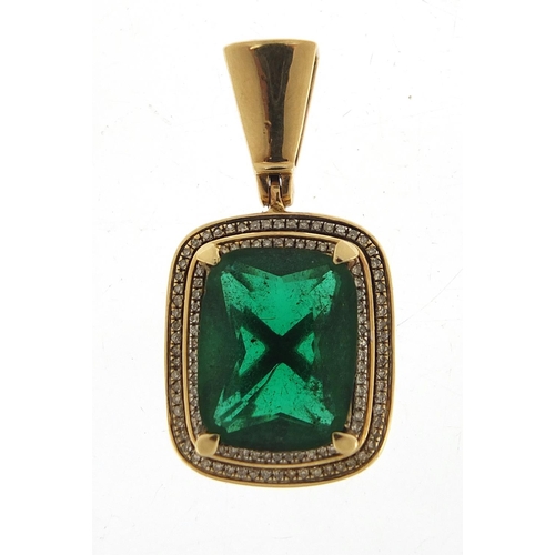 916 - Large 10ct gold green stone and diamond pendant, 3.5cm high, 5.8g