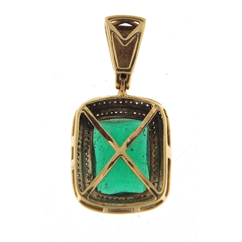 916 - Large 10ct gold green stone and diamond pendant, 3.5cm high, 5.8g