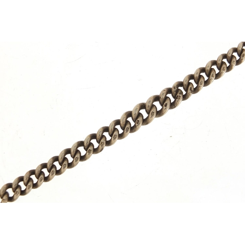 1118 - Graduated silver watch chain with T bar, 34cm in length, 43.4g