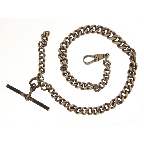 1118 - Graduated silver watch chain with T bar, 34cm in length, 43.4g