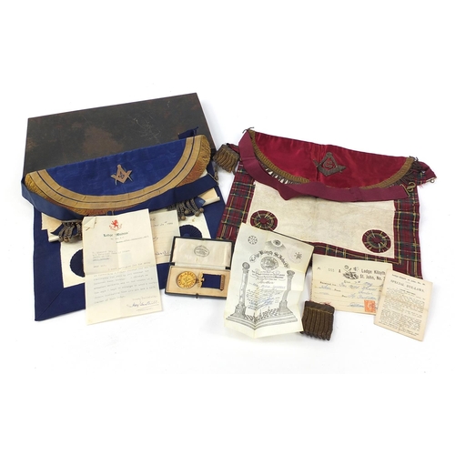 788 - Masonic regalia including a 9ct gold Madras Lodge jewel, the jewel 20g