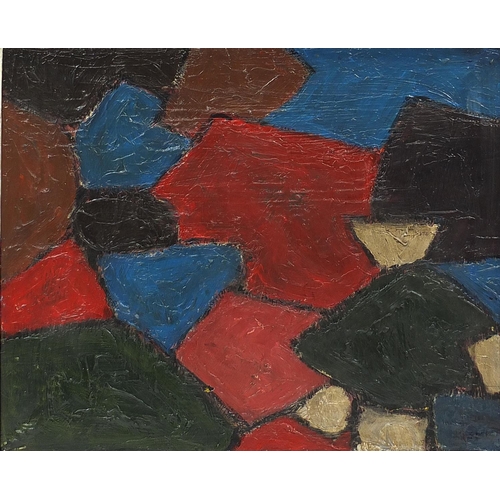 1017 - Abstract composition, geometric shapes, Russian school oil on canvas, framed, 75cm x 61cm excluding ... 