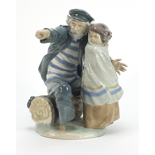 1125 - Large Nao figure group of a fisherman with girl, 32cm high