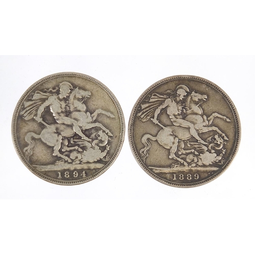 368 - Two Queen Victoria crowns comprising dates 1889 and 1894